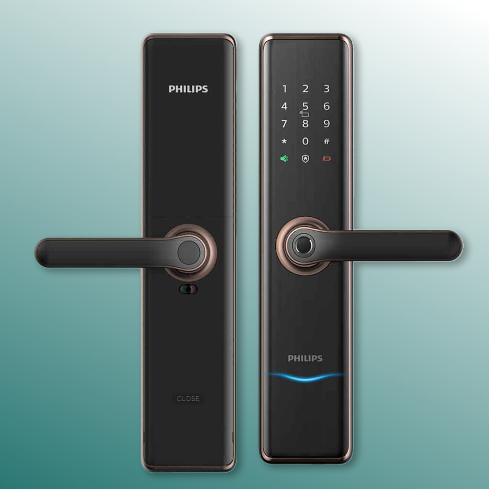 Philips 7300-5HB Smart Lock - Dispozitiv de blocare inteligent pentru uși, cu caracteristici avansate de securitate și control de la distanță.